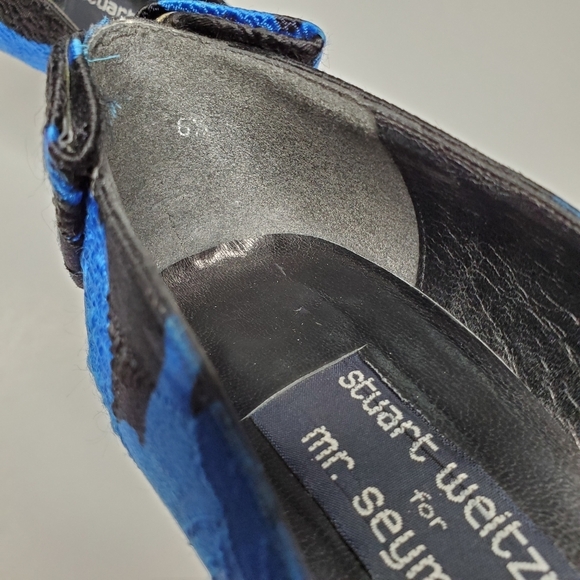 Stuart Weitzman || Blue & Black Floral Heels w Bow - Picture 6 of 11